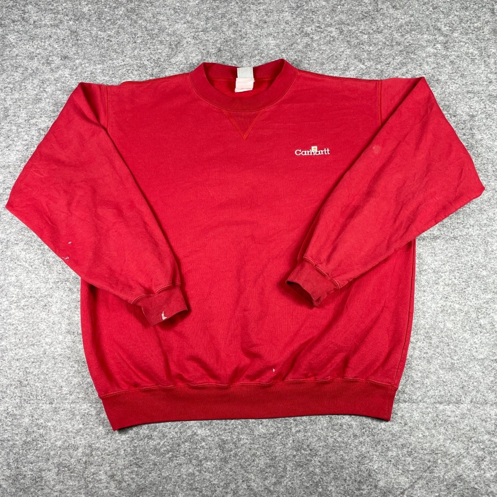 VTG Carhartt Sweatshirt Mens XL Red Crew Neck Workwear Fleece 90s Pullover